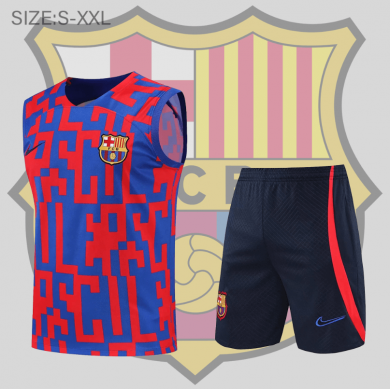 Camiseta De Fútbol Sin Mangas b-arcelona 22/23 ROJA Y AZUL + Pantalones