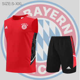 Camiseta De Fútbol Sin Mangas Bayern Munich Pre-Match 22/23 Rojo + Pantalones