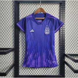 Camiseta Argentina Segunda Equipación Mundial Qatar 2022 3 estrellas Mujer